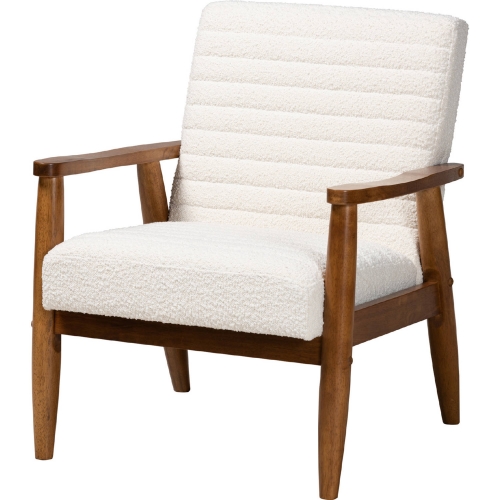 Stratton Accent Chair Cream Boucle Fabric & Walnut Brown Finish Wood