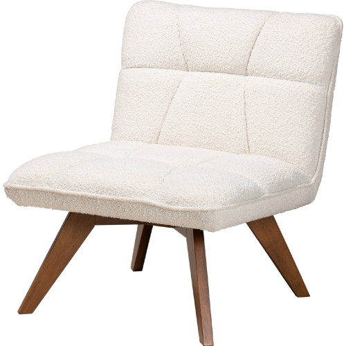 Darielle Accent Chair in Tufted Cream Boucle Fabric & Walnut Finish Wood