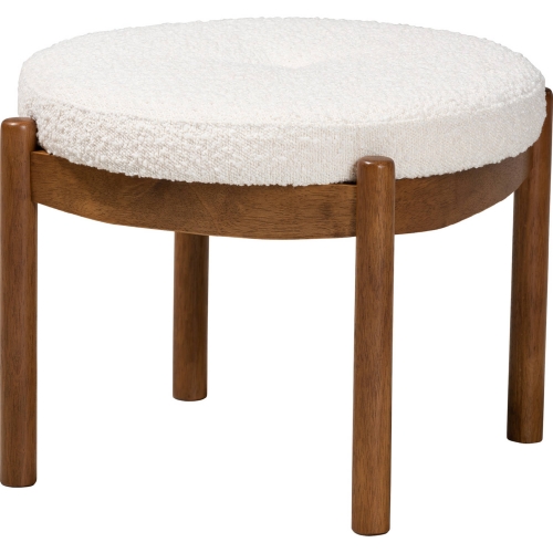 Iliana Ottoman in Cream Boucle Fabric & Walnut Brown Finish Wood