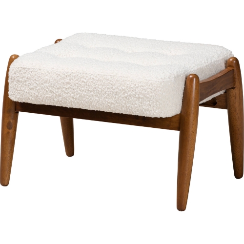 Jeanine Ottoman in Cream Boucle Fabric & Walnut Brown Finish Wood