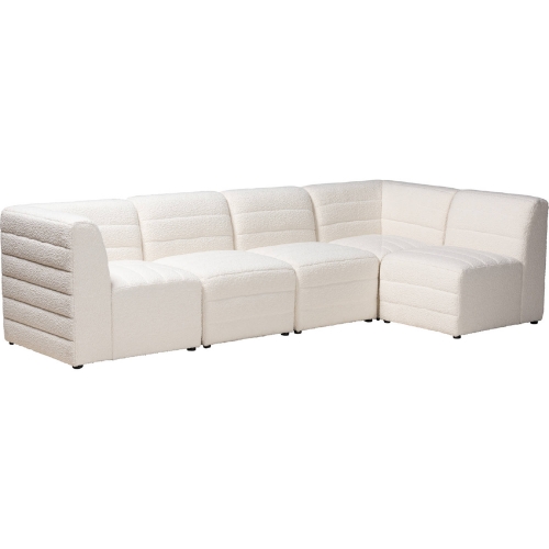 Maya 5 Piece Modular Sectional Sofa in White Boucle Fabric