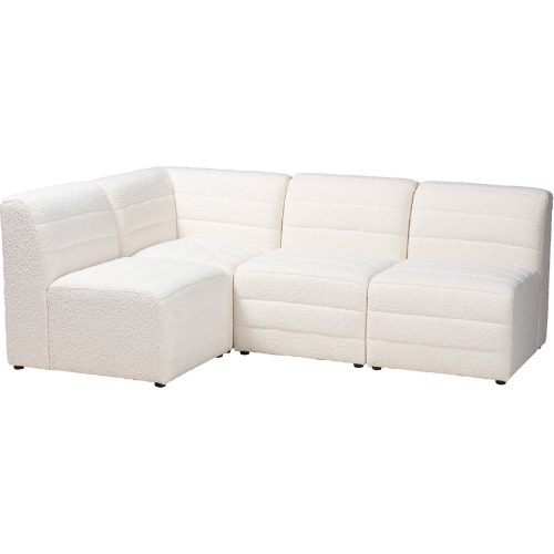 Maya 4 Piece Modular Sectional Sofa in White Boucle Fabric