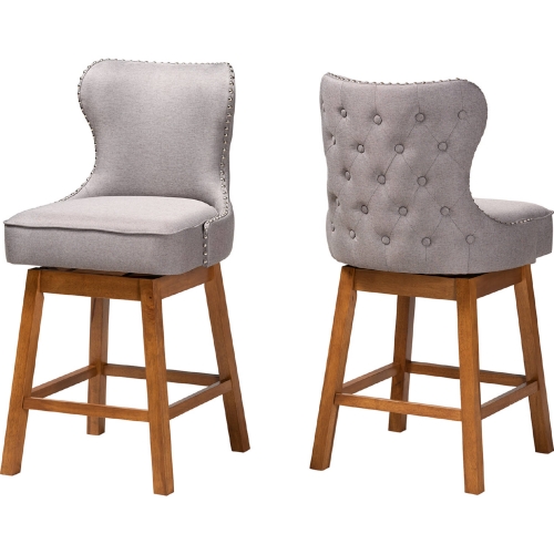 Gradisca Swivel Counter Stool in Grey Fabric & Walnut Finish Wood (Set of 2)