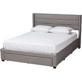 Braylon Queen 3 Drawer Storage Bed in Channel Tufted Light Grey Fabric & Dark Wood