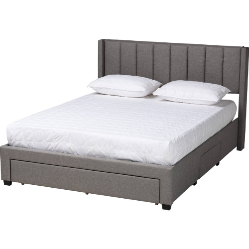 Coronado Full 3 Drawer Storage Platform Bed in Channel Tufted Grey Fabric