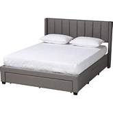 Coronado Full 3 Drawer Storage Platform Bed in Channel Tufted Grey Fabric