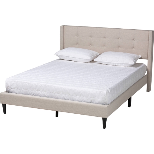 Casol Queen Platform Bed in Tufted Beige Fabric