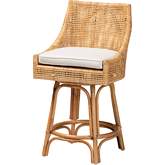 Bella Counter Stool in Natural Brown Rattan & White Fabric