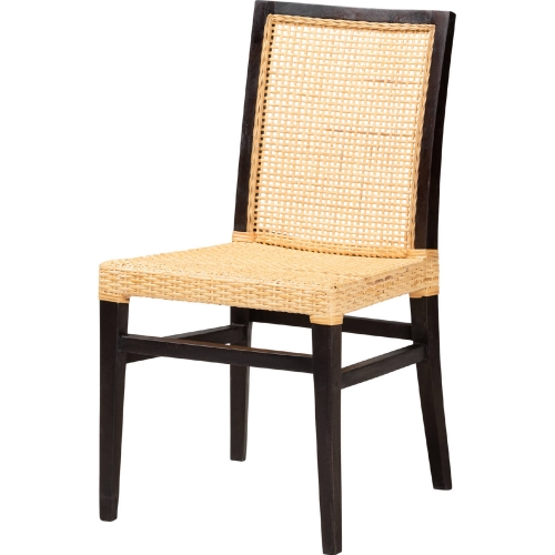 Lingga Dining Chair in Dark Brown Mahogany & Natural Rattan