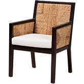 Joana Dining Arm Chair in Dark Mahogany, Seagrass & White Fabric