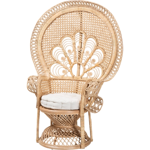 Ediva Peacock Accent Chair in Natural Rattan & White Fabric