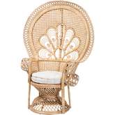 Ediva Peacock Accent Chair in Natural Rattan & White Fabric