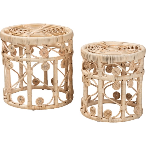 Bowie Nesting End Table in Natural Brown Rattan (Set of 2)