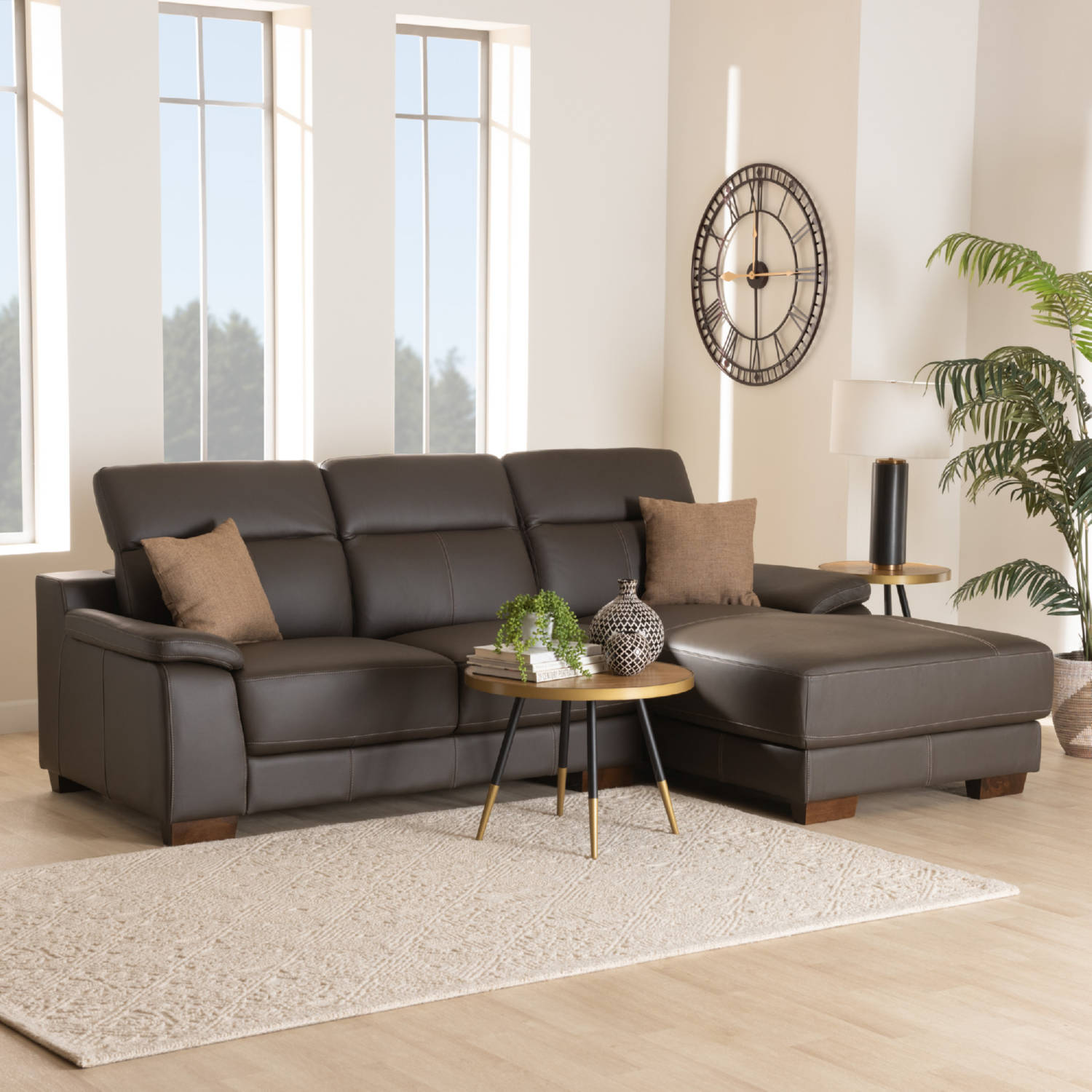 Baxton LSG6002L Sectional Full Leather Brown Dakota 05 Reverie