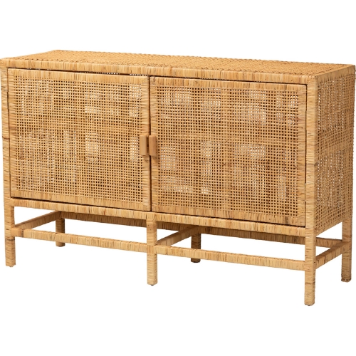 Vivan Storage Cabinet in Natural Rattan & Mahogany