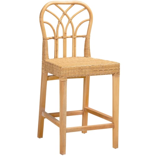 Monaco Counter Stool in Natural Rattan & Mahogany Wood