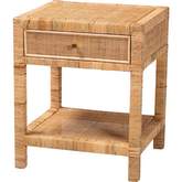 Adelia 1 Drawer Nightstand in Natural Rattan & Mahogany