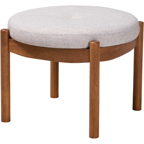 Iliana Ottoman in Greyish Beige Fabric & Walnut Brown Finish Wood