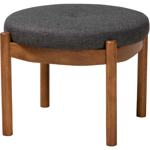 Iliana Ottoman in Dark Grey Fabric & Walnut Brown Finish Wood