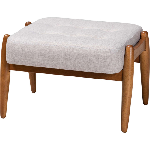 Jeanine Ottoman in Greyish Beige Fabric & Walnut Brown Finish Wood