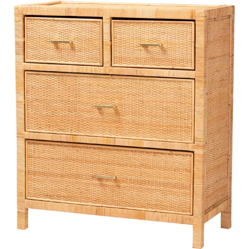 Vaere Storage Cabinet in Natural Brown Rattan & Mahogany Wood