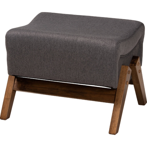 Hanson Ottoman in Dark Grey Fabric & Walnut Brown Finish Wood