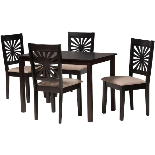 Olympia 5 Piece Dining Set in Beige Fabric & Espresso Brown Finish Wood