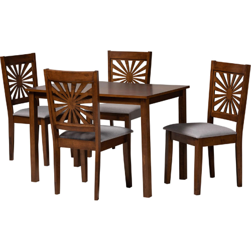 Olympia 5 Piece Dining Set in Grey Fabric & Walnut Brown Finish Wood