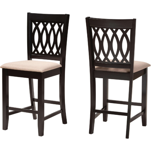 Florencia Counter Stool in Beige Fabric & Espresso Brown Finish Wood (Set of 2)