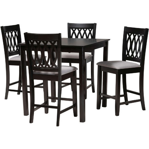 Florencia 5 Piece Pub Dining Set in Grey Fabric & Espresso Brown Finish Wood