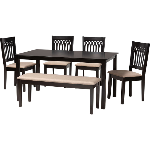 Genesis 6 Piece Dining Set in Beige Fabric & Dark Brown Finish Wood