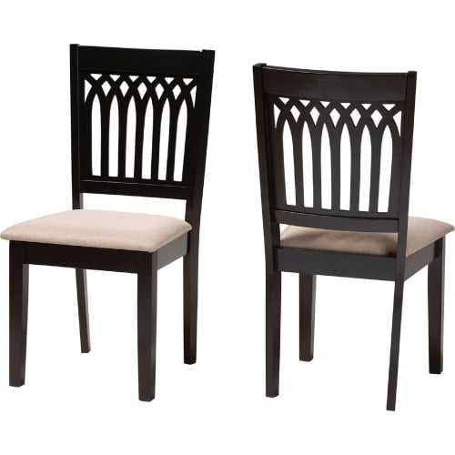 Genesis Dining Chair in Beige Fabric & Dark Brown Finish Wood (Set of 2)