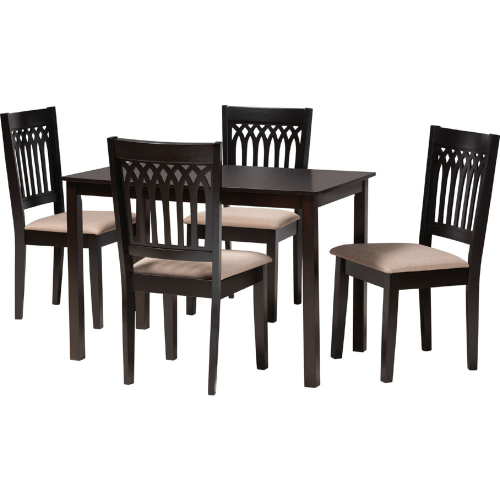 Genesis 5 Piece Dining Set in Beige Fabric & Dark Brown Finish Wood