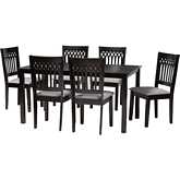 Genesis 7 Piece Dining Set in Grey Fabric & Dark Brown Finish Wood