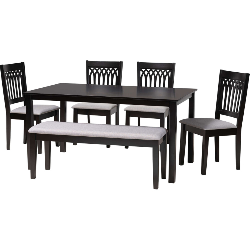 Genesis 6 Piece Dining Set in Grey Fabric & Dark Brown Finish Wood