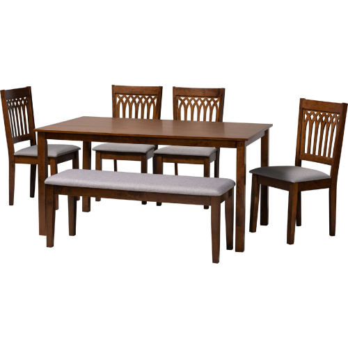 Genesis 6 Piece Dining Set in Grey Fabric & Walnut Brown Finish Wood