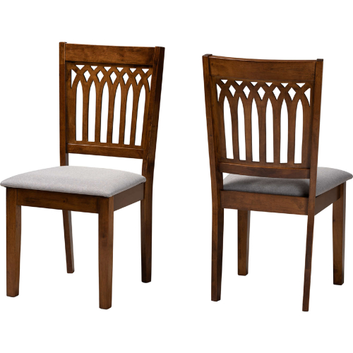 Genesis Dining Chair in Grey Fabric & Walnut Brown Finish Wood (Set of 2)