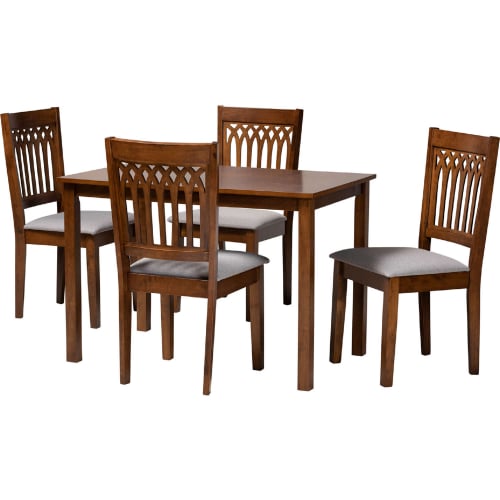 Genesis 5 Piece Dining Set in Grey Fabric & Walnut Brown Finish Wood