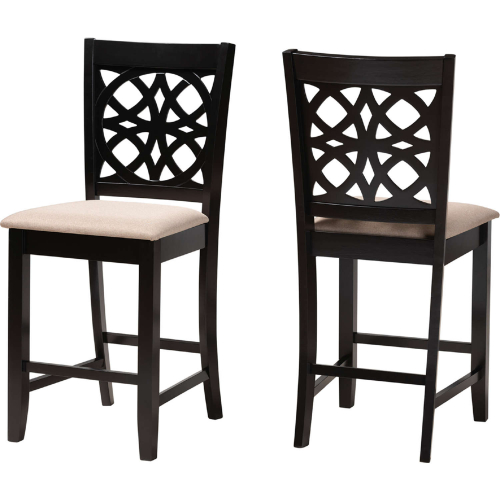 Abigail Counter Stool in Beige Fabric & Dark Brown Finish Wood (Set of 2)