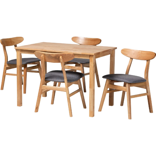 Norwin 5 Piece Dining Set in Grey Fabric & Natural Brown Finish Wood