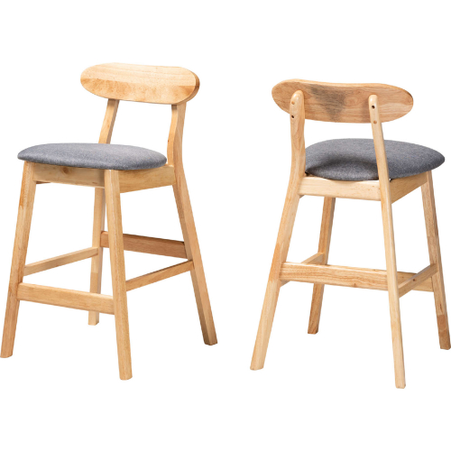 Ulyana Counter Stool in Grey Fabric & Natural Brown Finish Wood (Set of 2)