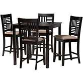 Deanna 5 Piece Pub Dining Set in Beige Fabric & Dark Brown Finish Wood