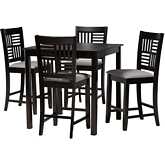 Deanna 5 Piece Pub Dining Set in Grey Fabric & Dark Brown Finish Wood