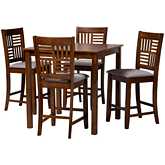 Deanna 5 Piece Pub Dining Set in Grey Fabric & Walnut Brown Finish Wood