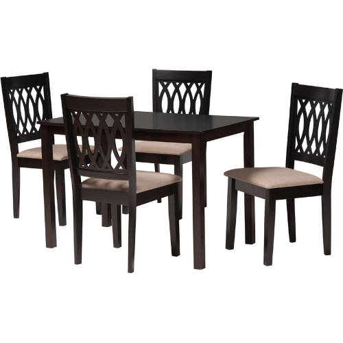 Florencia 5 Piece Dining Set in Beige Fabric & Espresso Brown Finish Wood