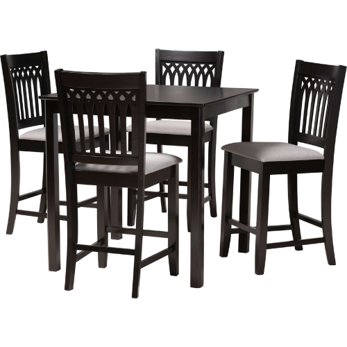 Genesis 5 Piece Pub Dining Set in Grey Fabric & Dark Brown Finish Wood