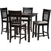 Genesis 5 Piece Pub Dining Set in Grey Fabric & Dark Brown Finish Wood