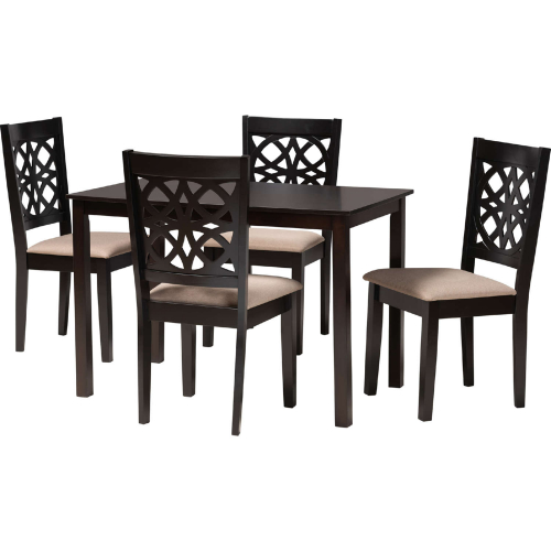 Abigail 5 Piece Dining Set in Beige Fabric & Dark Brown Finish Wood