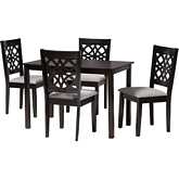 Abigail 5 Piece Dining Set in Grey Fabric & Dark Brown Finish Wood