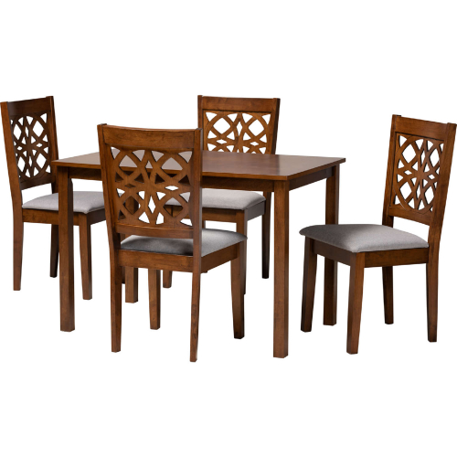 Abigail 5 Piece Dining Set in Grey Fabric & Walnut Brown Finish Wood